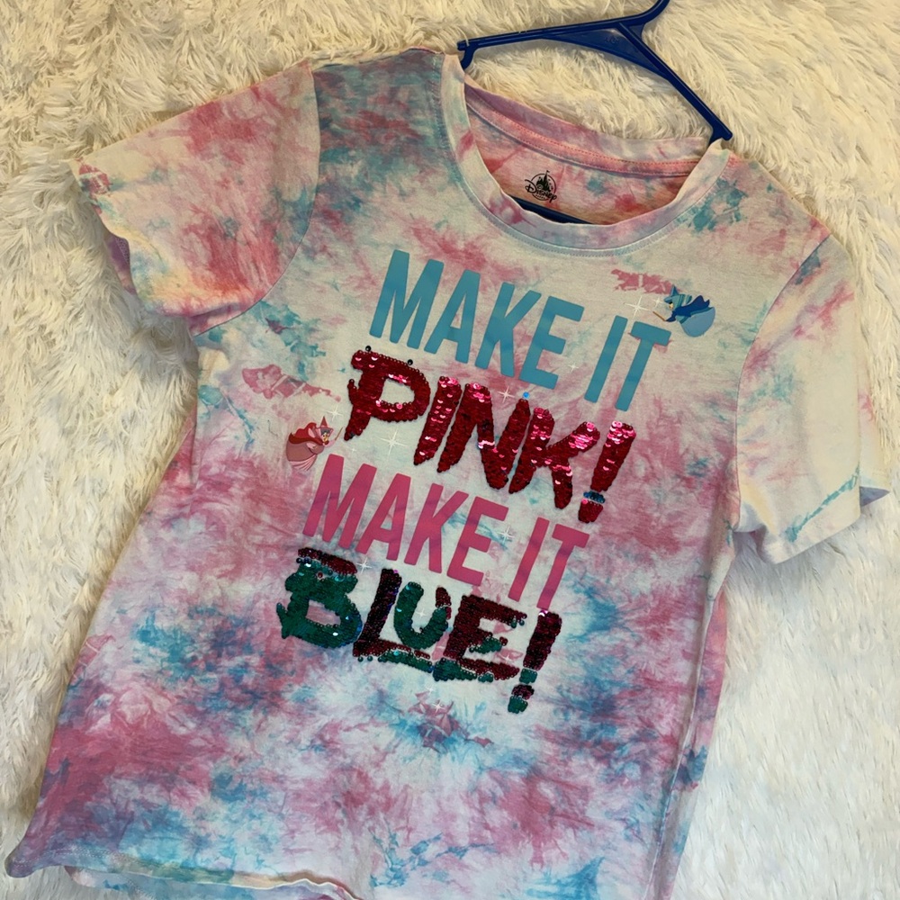 Disney Sleeping Beauty “Make It Pink Make It Blue” Sequin Tie Dye T-Shirt | M - Picture 3 of 16